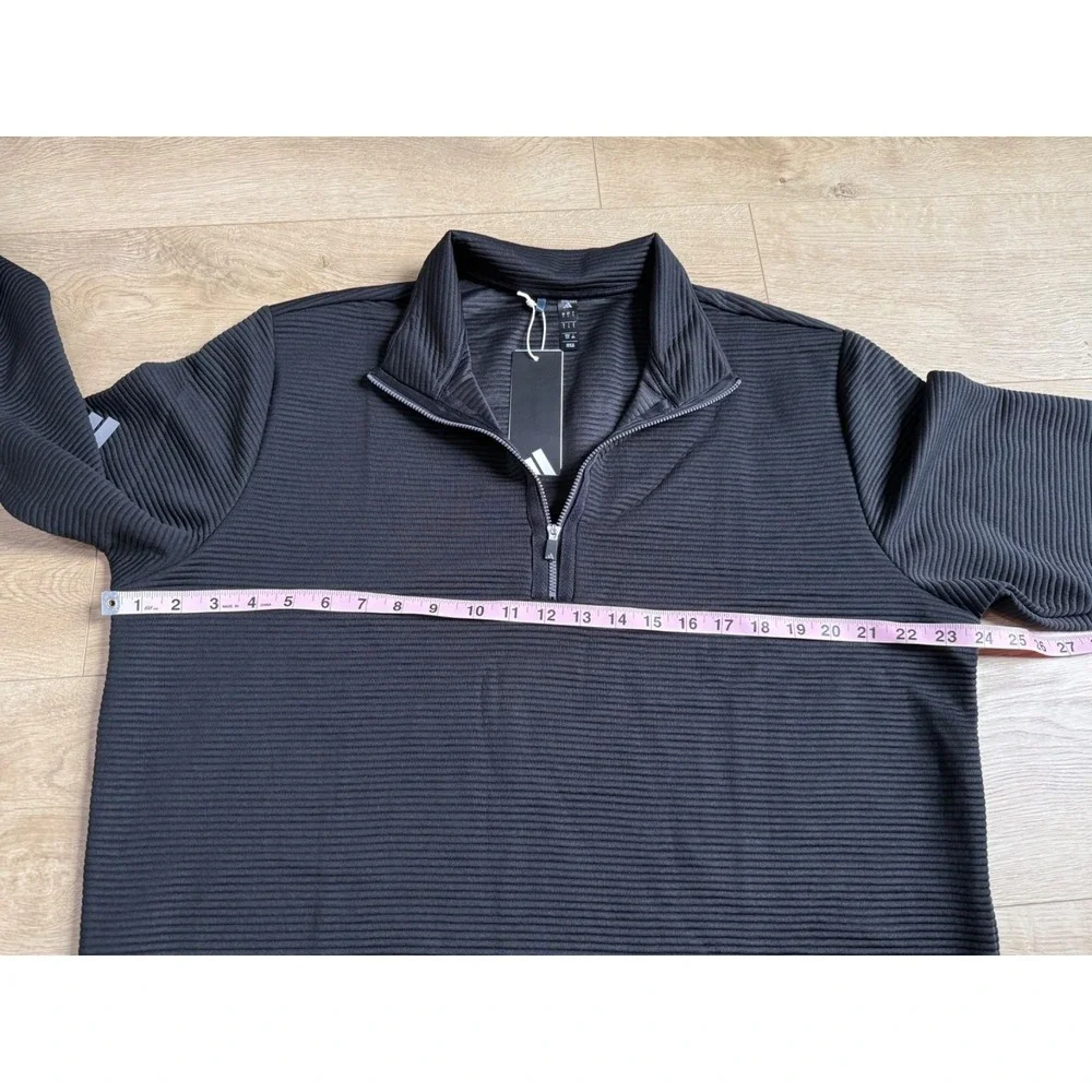 NWT Mens Adidas golf long sleeve ribbed sweatshirt 1/4 quarter zip black L $75